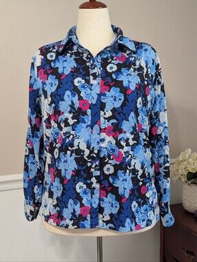 Chase Bank Lands End Apparel Floral Button Down
